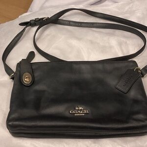 Coach Black Leather Crossbody Bag with Gold Accents